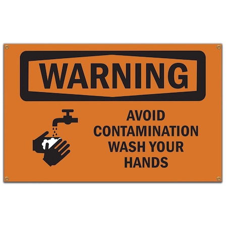 Signmission OSHA WARNING Sign, Avoid Contamination Wash Your Hands, 60 in Banner, OS-NS-B-60-11953 OS-NS-B-60-11953